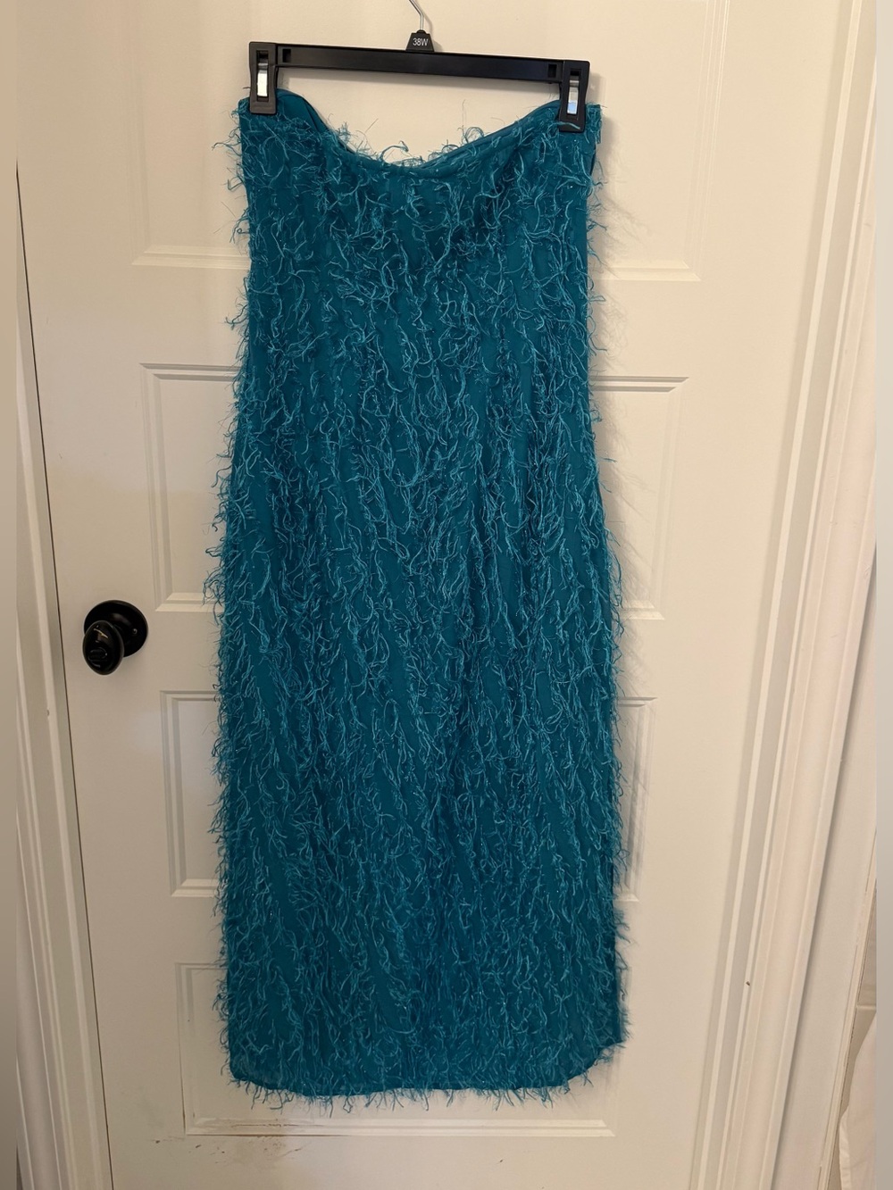 ASOS DESIGN fluffy, bandeau midi/maxi dress in bright teal - Picture 6 of 7